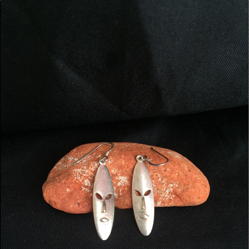 Hold for Erica - Sterling Silver face mask Earrings tribal - ethnic